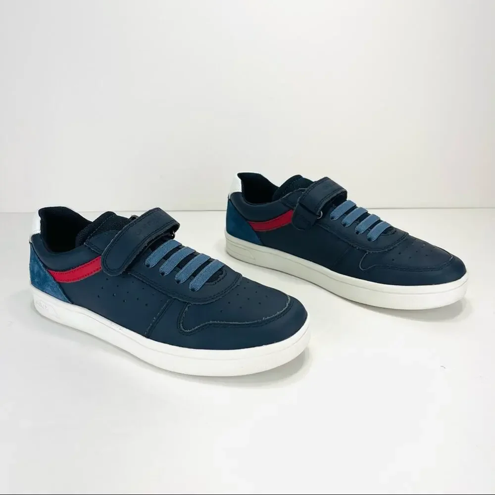 Geox Respira Youth Classic Sneaker Size 5 Navy Blue Italian Leather Padded Comfy